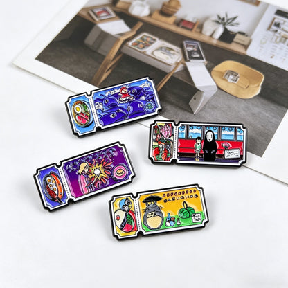 4-Piece Anime Movie Ticket Enamel Pins - Cute Cat Lapel Badges for Backpacks & Fans