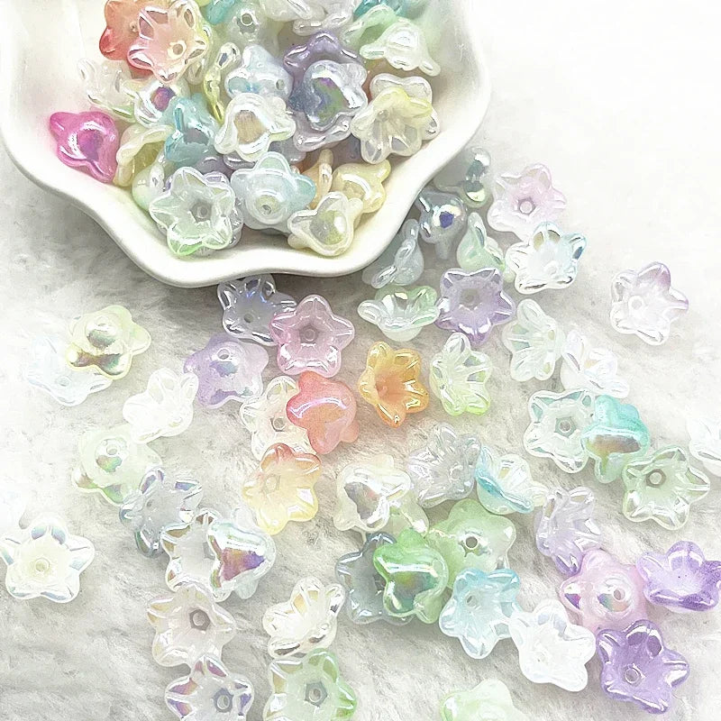 50pcs 7x13mm Gradient Acrylic Bellflower Beads - Flower Caps, Spacer Beads & Charms for DIY Jewelry Making
