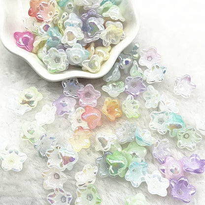 50pcs 7x13mm Gradient Acrylic Bellflower Beads - Flower Caps, Spacer Beads & Charms for DIY Jewelry Making