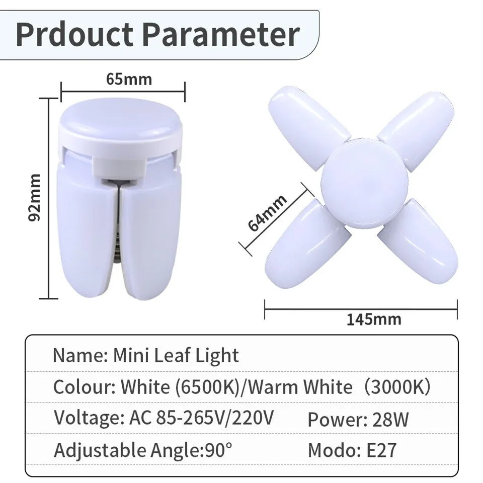28W Fan Shape LED Bulb E27 LED Lamp: Foldable, 220V 110V Light Bulbs for Home Living Room, Warehouse, Garage Ceiling Light
