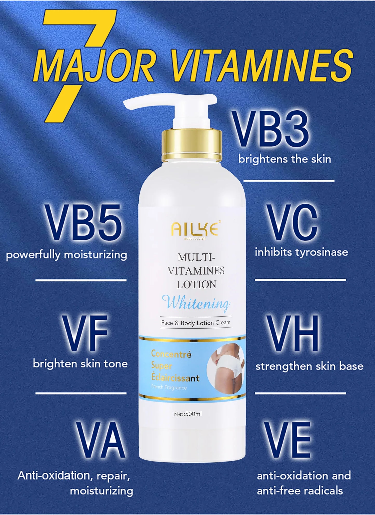AILKE Multi-Vitamin Moisturizer – Body Lotion for Radiance, Whitening & Hydration