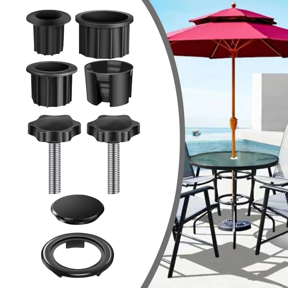 Umbrella Base Bracket Accessories Kit – Plastic Pipe Sleeve, M8 Threaded Bolt, Star Handle Clamping Screws for Sun Umbrella Fixing
