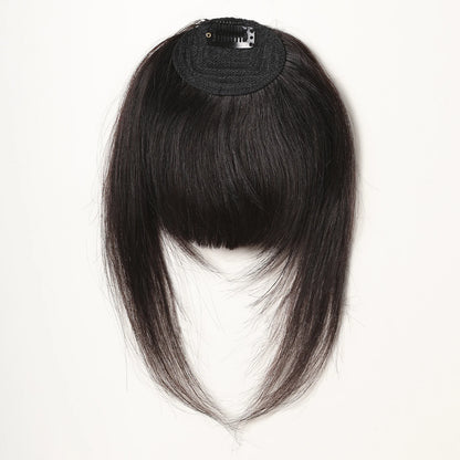 Clip-In Bangs for Women - 100% Human Hair, Thick French Natural Black Brown Hairpieces with Temples
