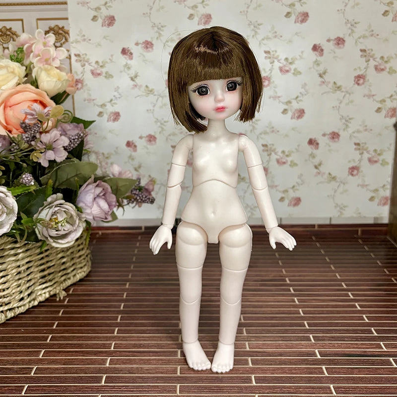 30cm 1/6 BJD Ball Jointed Doll – Starry Gray Eyes with Lolita Fashion Dress, DIY Toy Gift for Girls