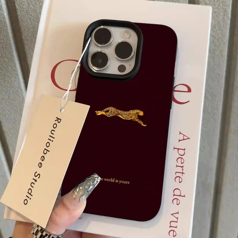 Leopard Running Pattern iPhone Case - Minimalist Trendy Shockproof Cover for Pro Max Plus Models