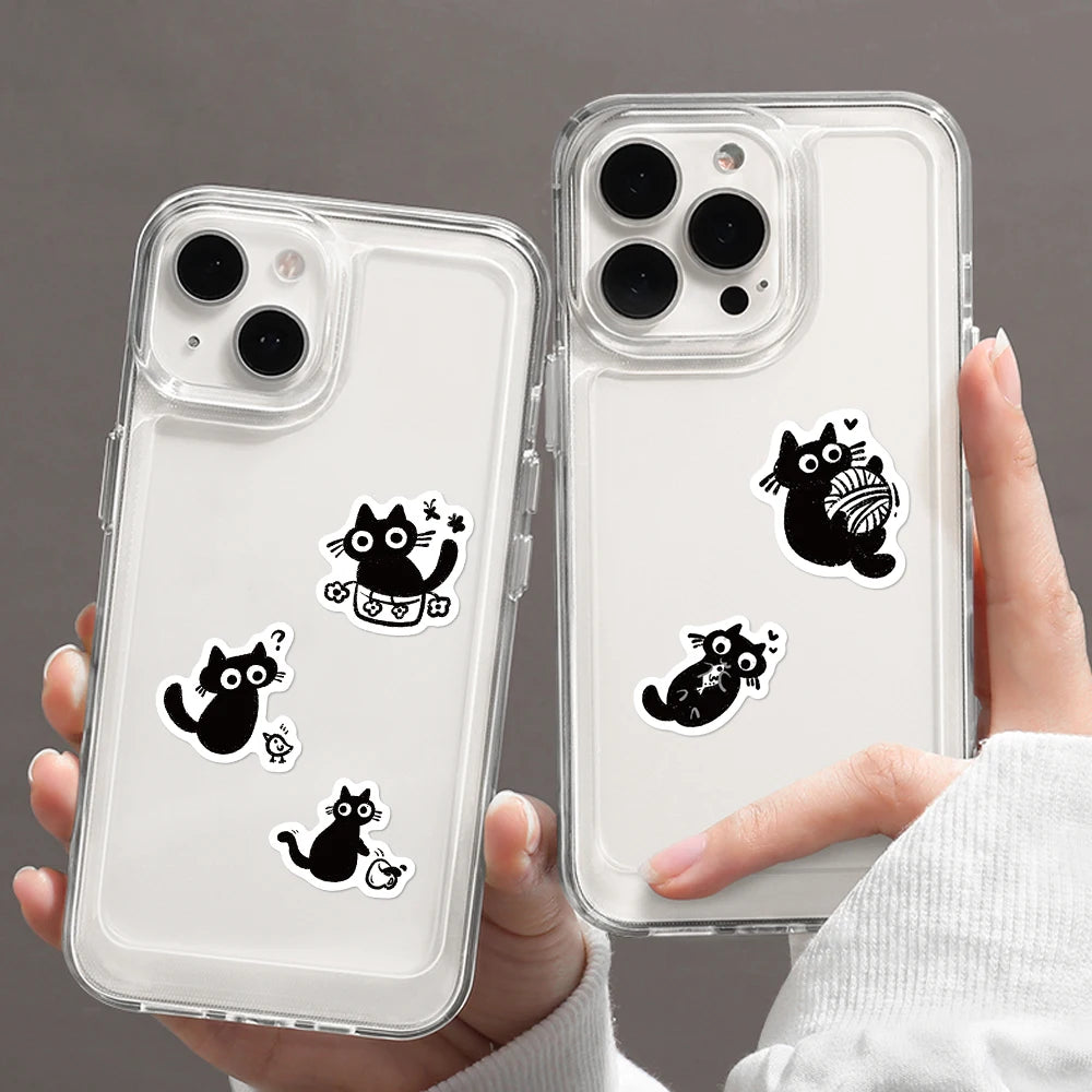 500pcs Cartoon Black Cat Stickers – Cute DIY Decals for Laptops, Scrapbooks, Diaries, Guitars, Helmets & Water Bottles