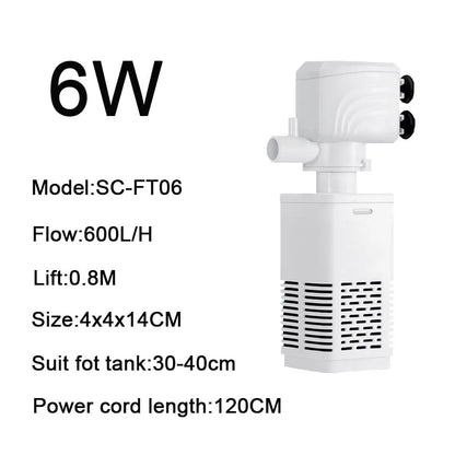 3 in 1 Aquarium Filter Pump – Silent Submersible Air Oxygen Aerator, Water Changer & Wave Maker, 220
