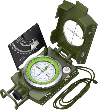 Multifunctional High-Precision Military Compass — Waterproof Metal Outdoor Survival Camping Compass with Fluorescent & Geological Features