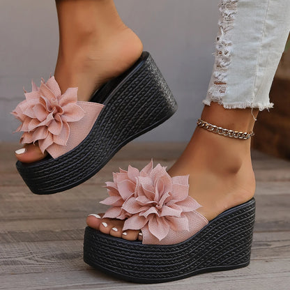 Women’s Platform Wedge Slippers – Summer Beach High Heel Flower Fashion Casual Sandals