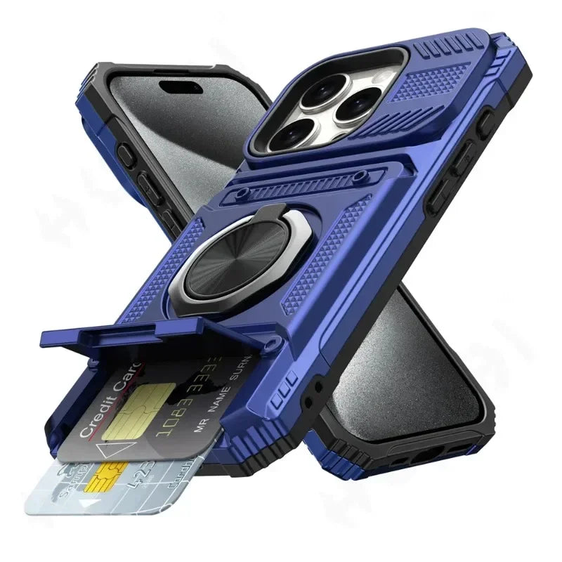 Magnetic Ring Kickstand iPhone Case – Heavy Duty Drop Protection Wallet Cover for iPhone 16/15/14/13/12/11 Pro Max, XS, XR, 8 & 7 Plus