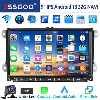 9" Android 15 Car Stereo - 6GB+128GB Wireless CarPlay GPS WiFi Bluetooth FM for VW
