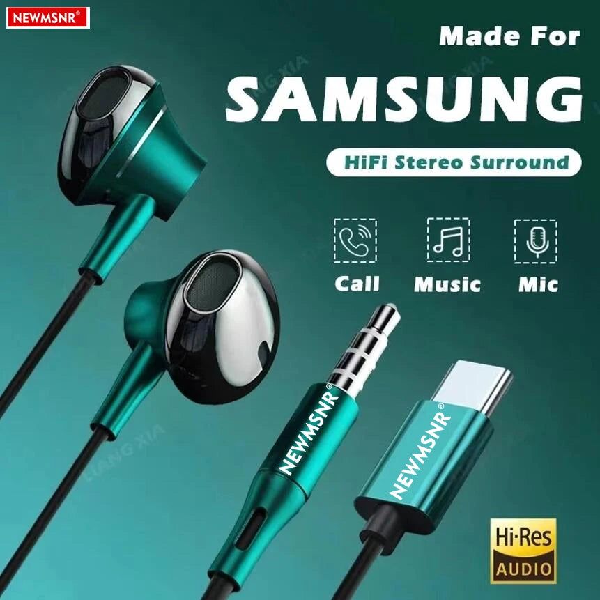 Type-C & 3.5mm Wired Earphones - HiFi Bass Stereo Headset with HD Microphone & Volume Control for iPhone 15–17 and Samsung Phones
