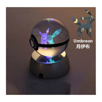 Anime Pokemon 3D Crystal Ball – Snorlax & Charizard Engraved Pokeball Figure with LED Light Base, Kids Gift