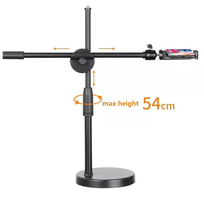 Overhead Tripod with Ring Light and Tabletop Stand, Mobile Phone Holder, Boom Arm for Nail Art and Photography