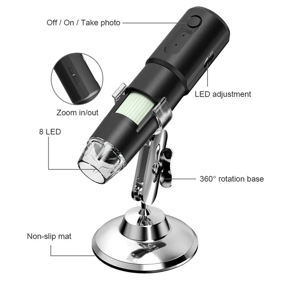 Portable 1000x Digital WiFi Wireless Microscope & Skin Scalp Analyzer for Mobile Phone Connection