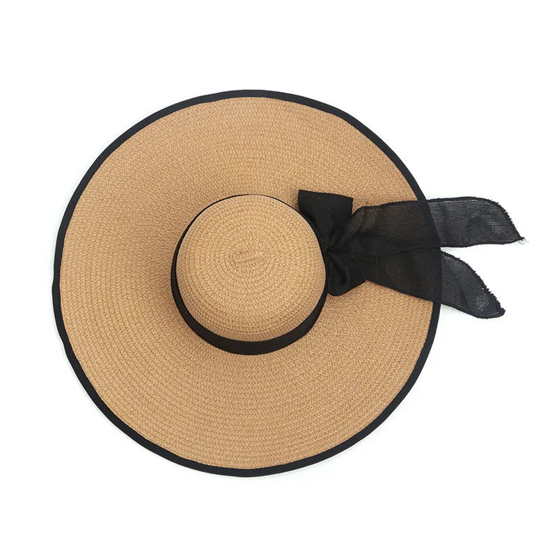Wide Brim Straw Sun Hat - Summer Beach Travel Shade & UV Protection Hat