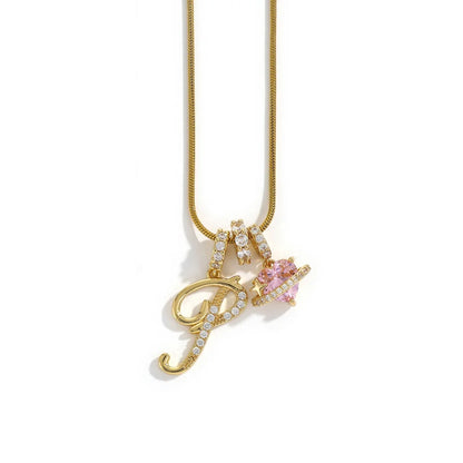 Gold Zircon Flower Letter Necklace - A-Z Alphabet Pendant Jewelry Gift for Women