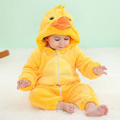 Cartoon Flannel Baby Romper – Unicorn, Rabbit & Dinosaur Pajamas, Cotton Kigurumi Jumpsuit for Boys & Girls