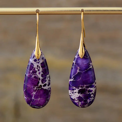 Bohemian Natural Stone Geometric Earrings - Luxury Emperor Stone Pendant Jewelry for Women