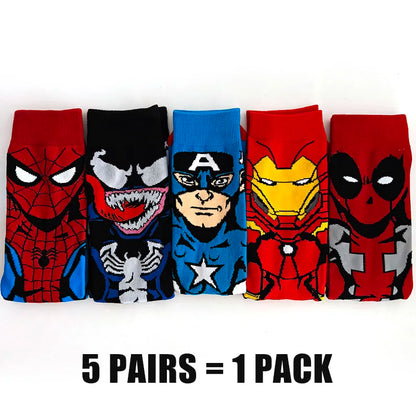 Cartoon Anime Crew Socks - 5 Pairs Unisex Hip Hop Street Style Novelty Casual Socks for Men and Women