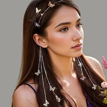 Pearl Diamond Butterfly Headband - Handmade Alloy Fringe Hair Accessory for Women