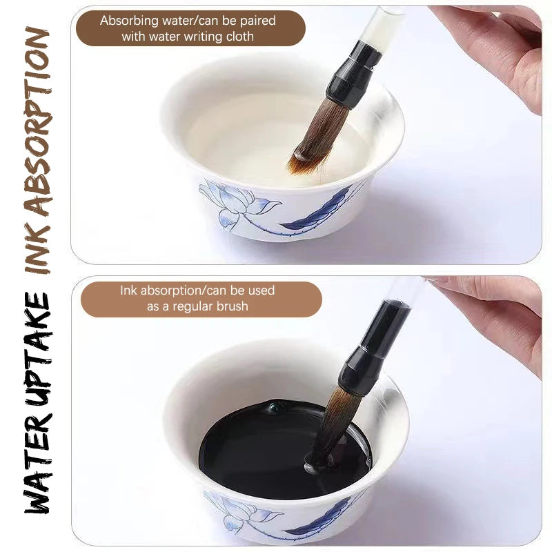 3PCS Calligraphy Brush Set – Water Storage Ink Pens with Automatic Suction, Wolf Hair Soft Round Tip Writing & Painting Brushes