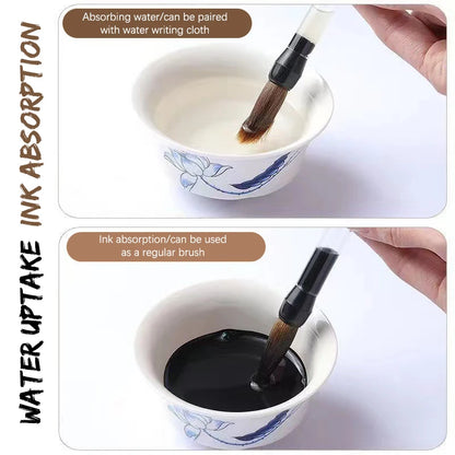 3PCS Calligraphy Brush Set – Water Storage Ink Pens with Automatic Suction, Wolf Hair Soft Round Tip Writing & Painting Brushes