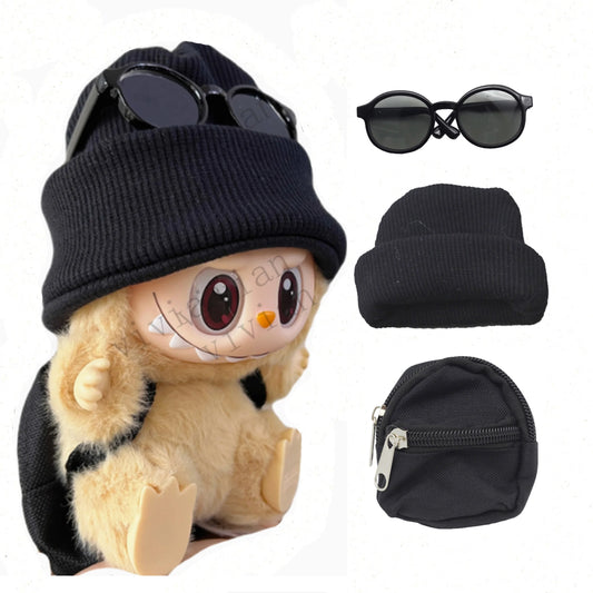 10cm Labubu Idol Mini Doll Clothes & Accessories – Backpack, Glasses, Hat | 1/6 BJD Cotton Doll Outfit Gift Set