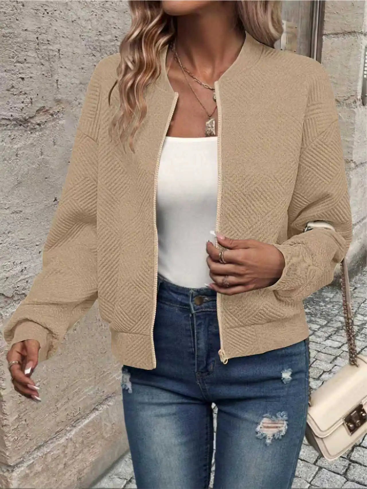 Women’s Solid Color Zipper Jacket - Stylish European & American Fashion Outerwear