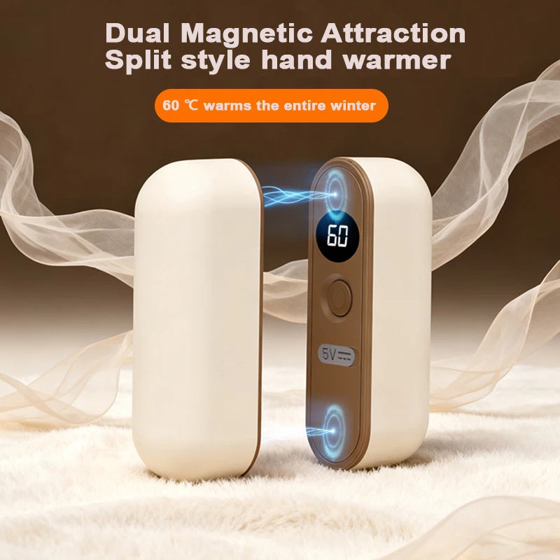Magnetic Split Hand Warmers – Dual Electric Pocket Heaters with LCD Temperature Display and Independent Heating Controls