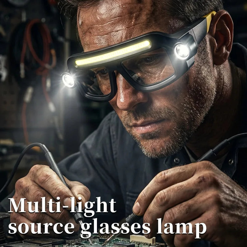Rechargeable COB LED Glasses Headlight - USB-C Waterproof Adjustable Work Light for Car Repair