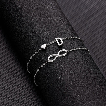 Bohemia A-Z Letter Initial Anklet for Women - Silver Heart Initial Anklet Bracelet, Beach Party & Travel Foot Jewelry