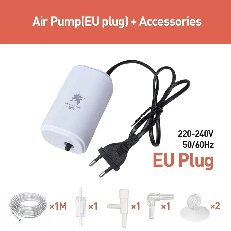 Ultra Silent 3W Aquarium Air Pump - 220V-240V Mini Fish Tank Oxygen Compressor (110V Option)