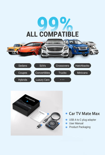OTTOCAST Car TV Mate Adapter — Wired to Wireless CarPlay & Android Auto, HDMI Multimedia Video Converter for TV Sticks, Game Box, Phone