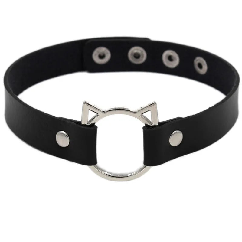 Harajuku Punk Rock Gothic Choker Necklace – PU Leather Heart Lock, Key, Spike Collar, Cosplay Accessories for Women