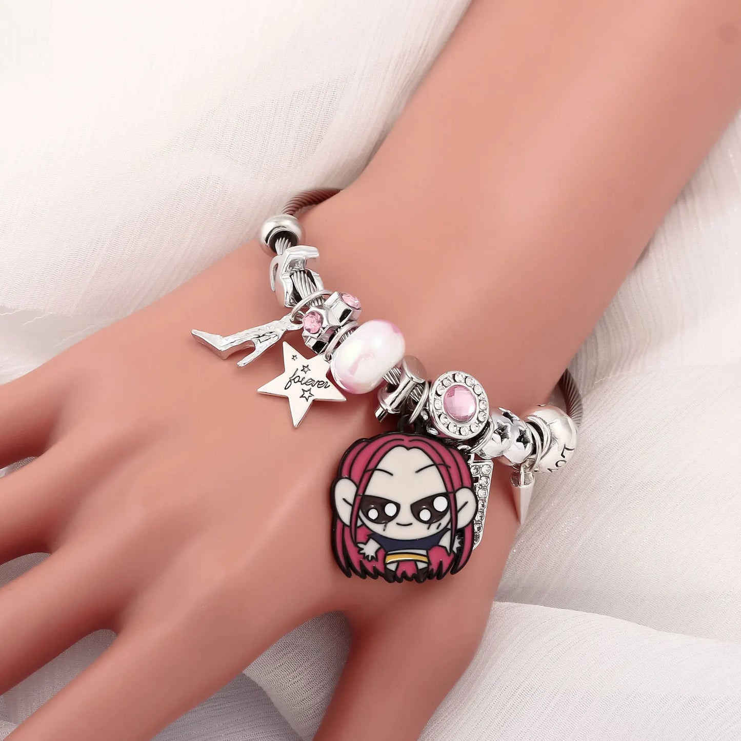 Y2K K-Pop Demon Hunters Bead & Enamel Pendant Bracelet – HUNTR/X Bangle Cosplay Jewelry Gift