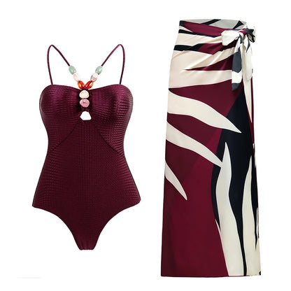 Blue One-Shoulder Ruffle Floral Monokini Swimsuit with Cover Up Sexy One Piece Beach Swimwear for Women Summer