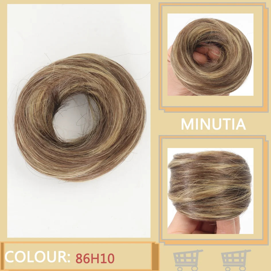 Allaosify Synthetic Bun – Straight Hair Circle with Elastic Rope, Natural Dark & Light Hair Color, Hair Accessories for Women