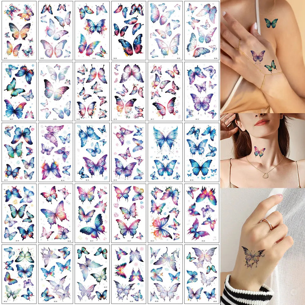 30pcs Black Temporary Tattoo Stickers - Flower Butterfly Rose Moon Star Mandala Designs for Hand, Chest & Body Art