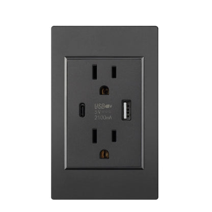 US Plug with USB Type-C Charging Port – 5V 2.1A, Household Electrical Wall Outlet for America & Mexico, 118x72mm PC Panel