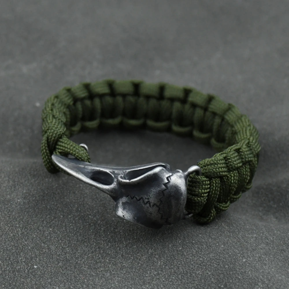 Odin Crow Skeleton Viking Bracelet - Norse Rune Bead Paracord Rope Valknut Eagle Pendant Amulet Jewelry Gift