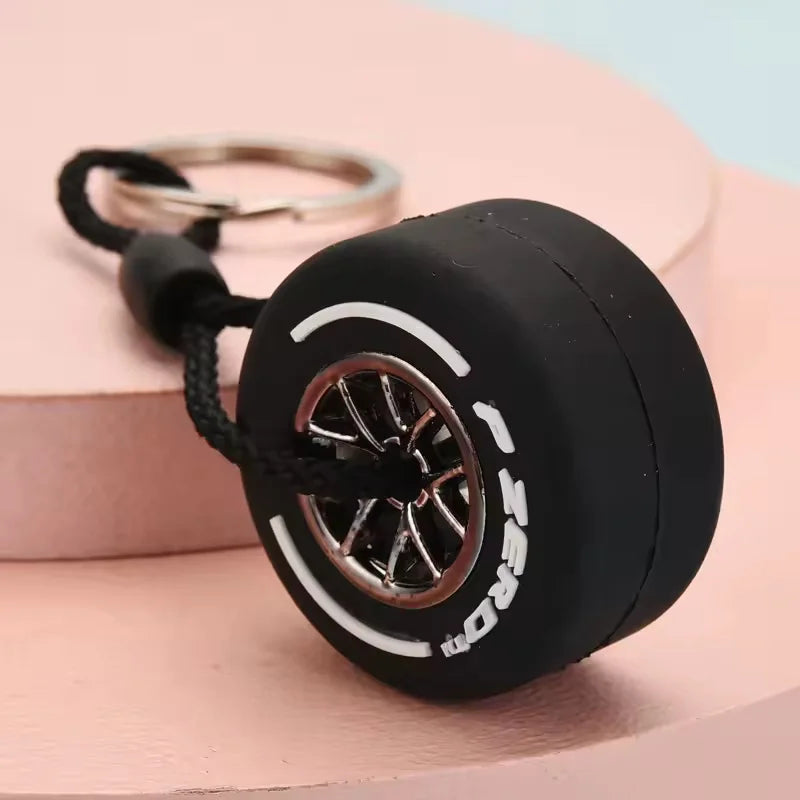 Mini F1 Racing Tire Keychain – Luxury Car Key Accessory & PVC Tire Pendant for Men, Car Lovers & Gifts