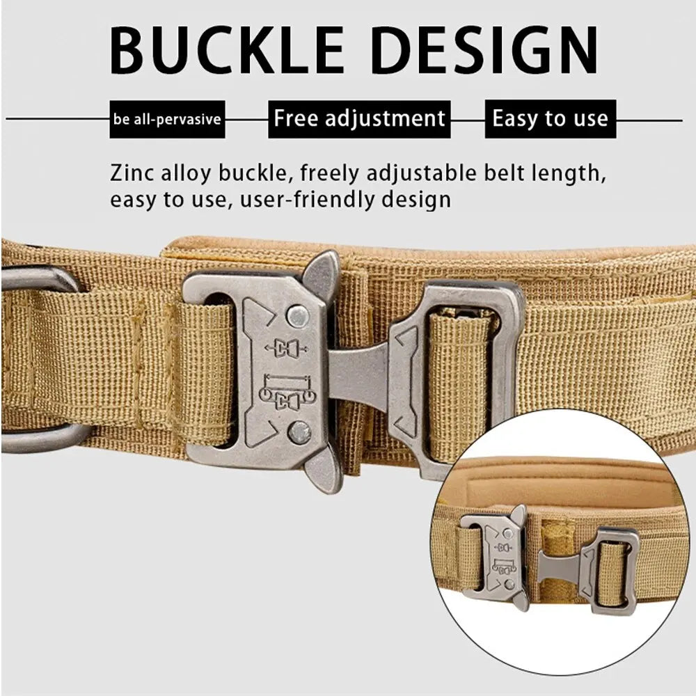 Outdoor Tactical Nylon Dog Collar with Metal Buckle – Breathable Training Collar for Medium & Large Dogs