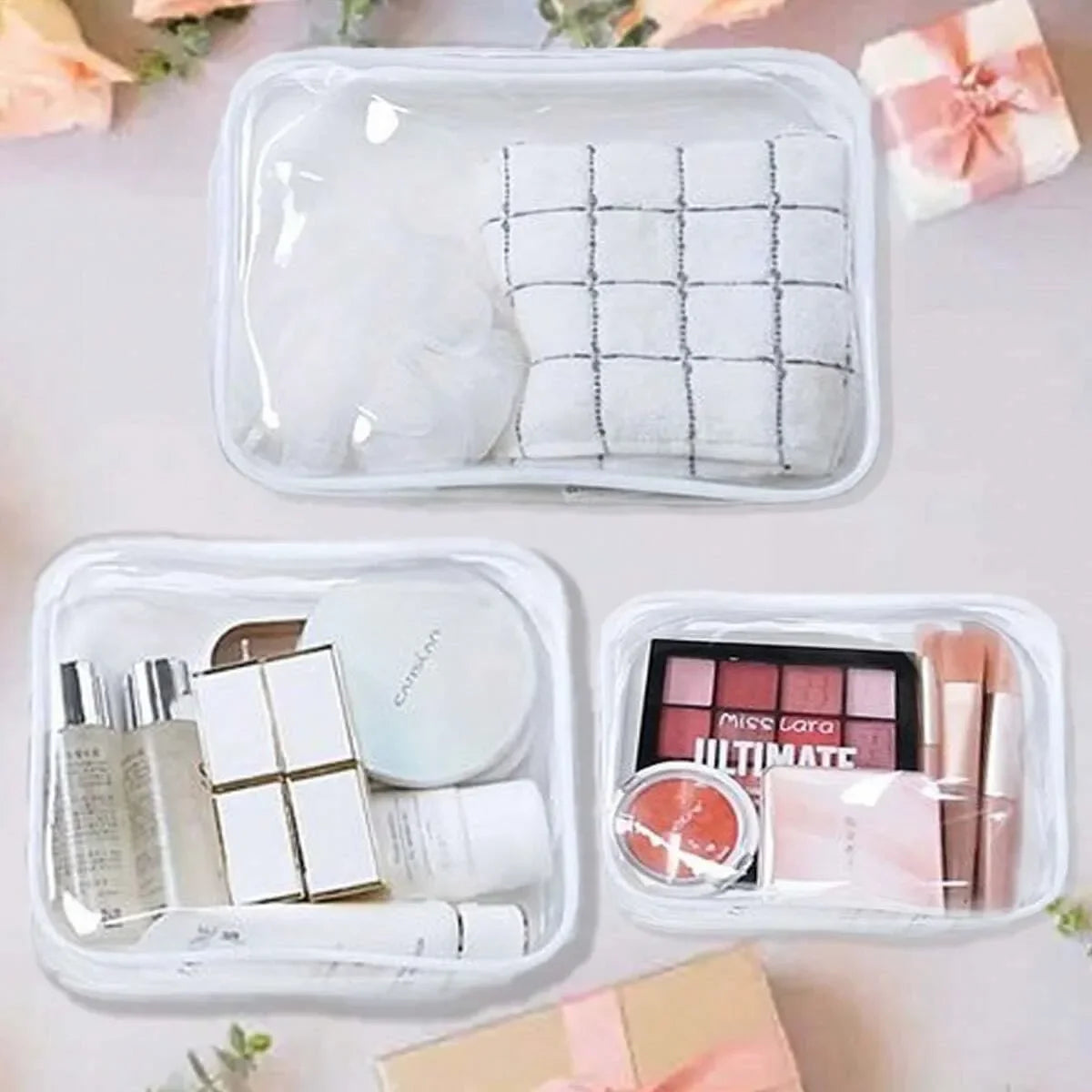 Clear Toiletry Bag — Portable Travel Makeup Organizer with Zipper, PVC Cosmetic Pouch, Airline Compliant