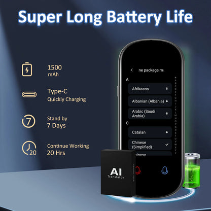 Z2 Instant AI Voice Translator – Portable Real-Time Language Translator Device with 3.1” Touch Screen, Photo Translation & Voice Recording for Travel, Business & Learning