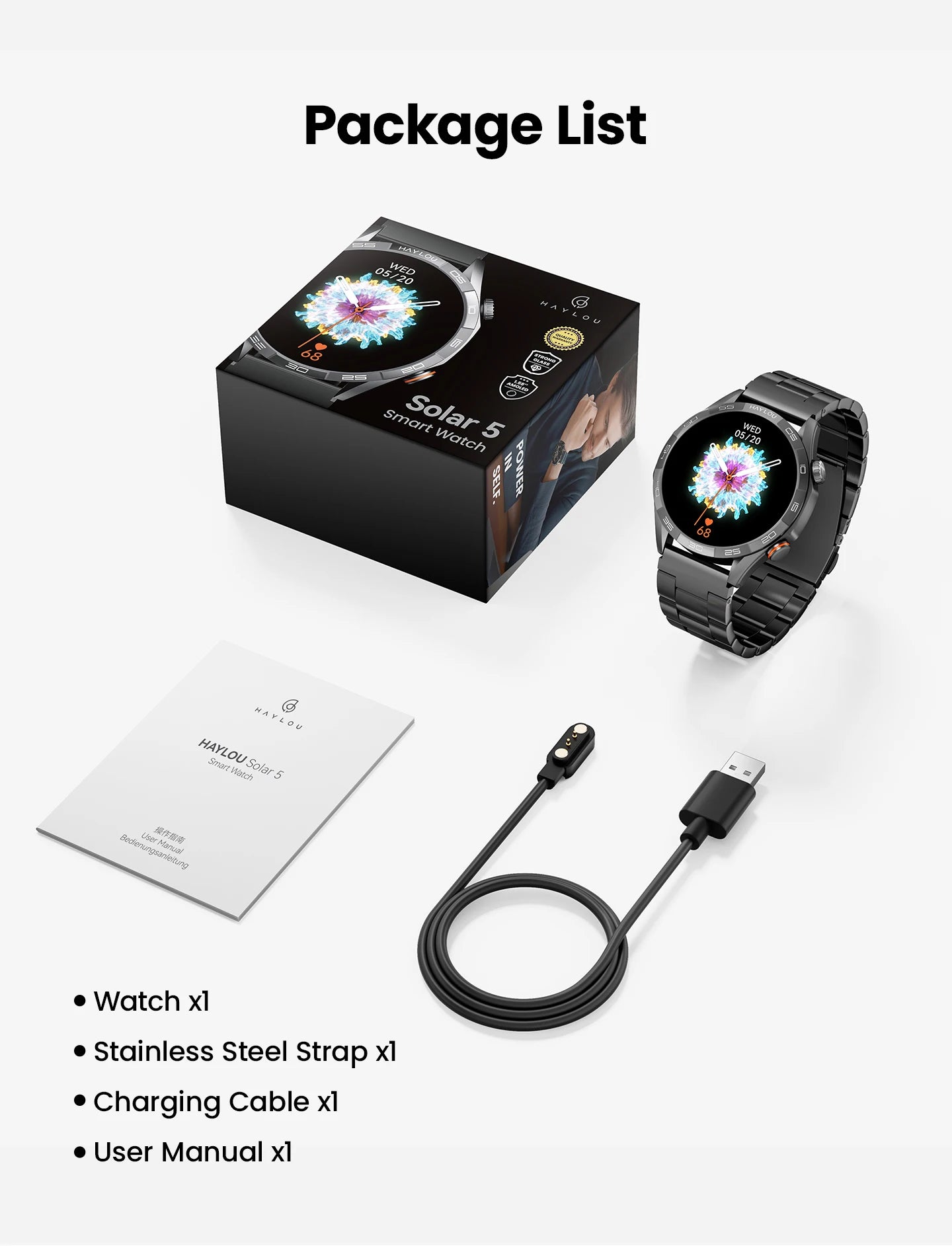 HAYLOU Solar 5 Smartwatch — 1.58" AMOLED, Voice Calling, 24H Health & Sports Tracker for Men