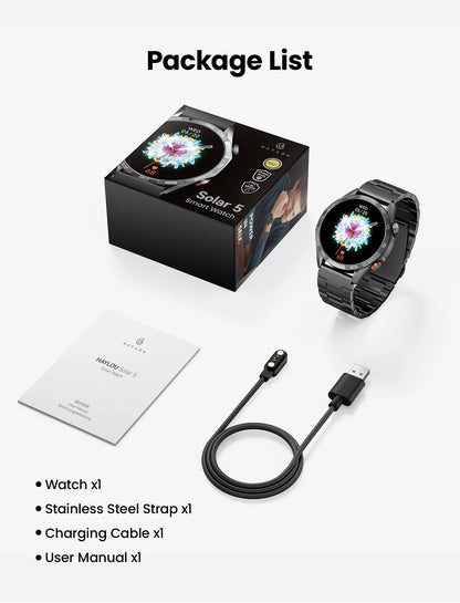 HAYLOU Solar 5 Smartwatch — 1.58" AMOLED, Voice Calling, 24H Health & Sports Tracker for Men