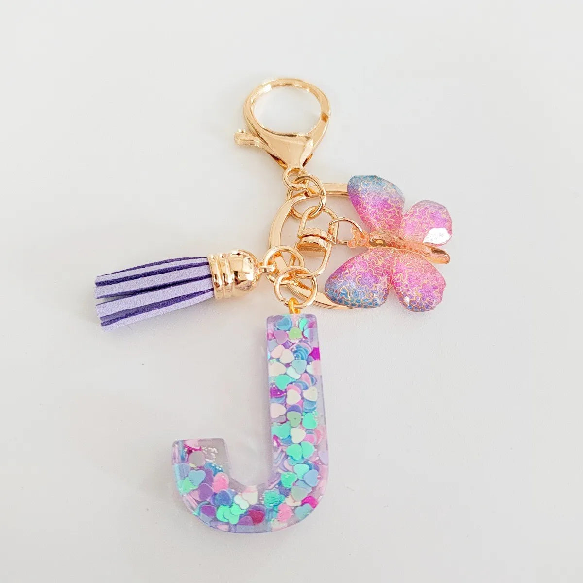 Butterfly Initial Keychain - Fringe Sequin A-Z Letter Bag Charm for Women & Students
