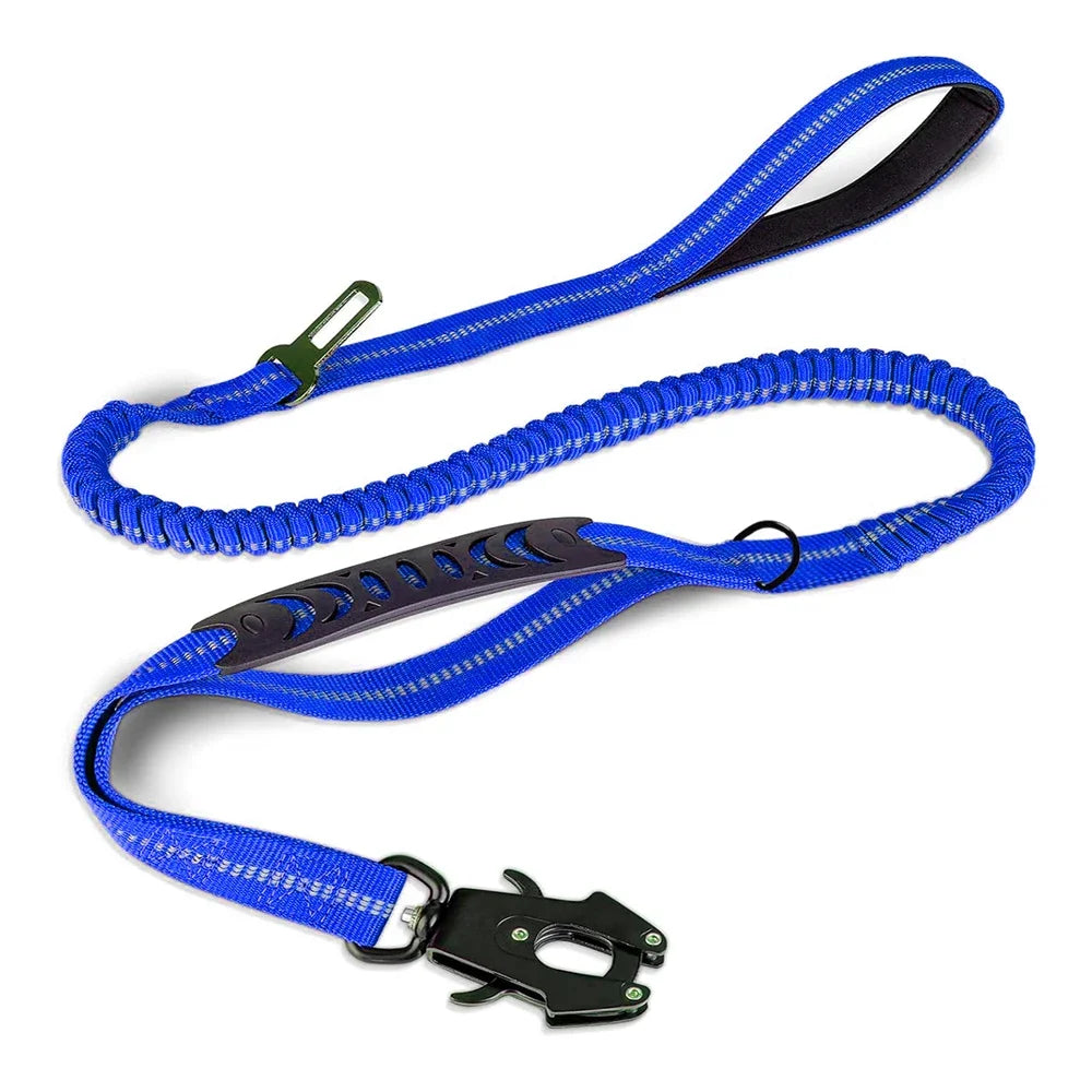 Reflective Shock Absorbing Bungee Dog Leash with Car Seatbelt – Heavy Duty No-Pull Leash for Large Dogs