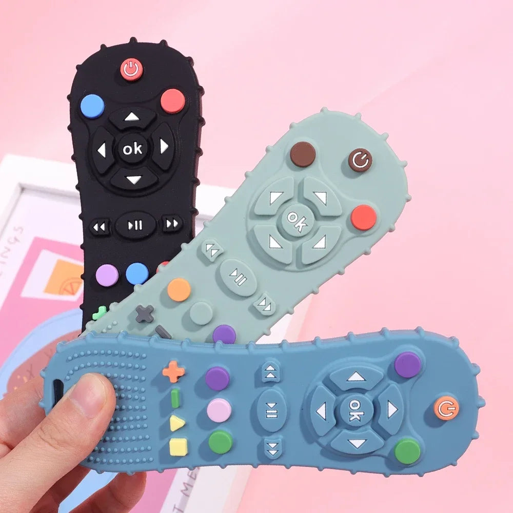 Silicone TV Remote Teether Toy - Baby Sensory Learning & Soothing Chew Toy